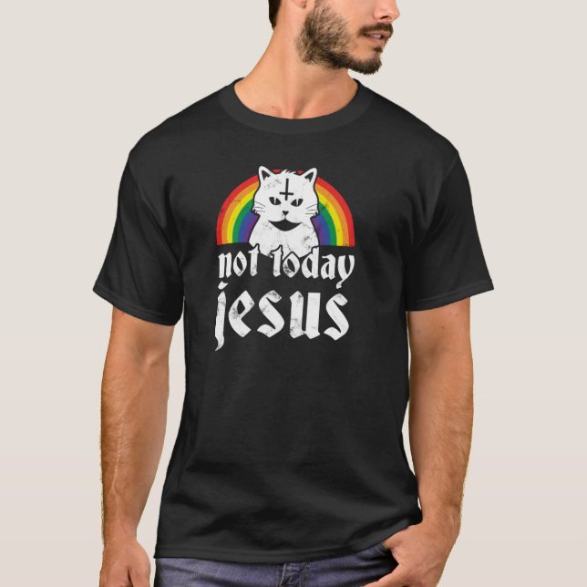 Camiseta No hoy Jesús Hoodie Rainbow Satanic Cat Gótico Co (Anverso)