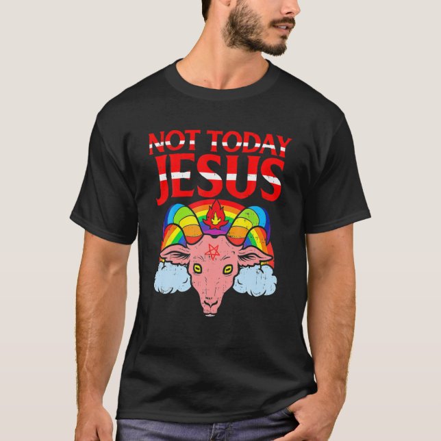 Camiseta NO HOY JESÚS- Satanic Goat Rainbow- Satanic (Anverso)
