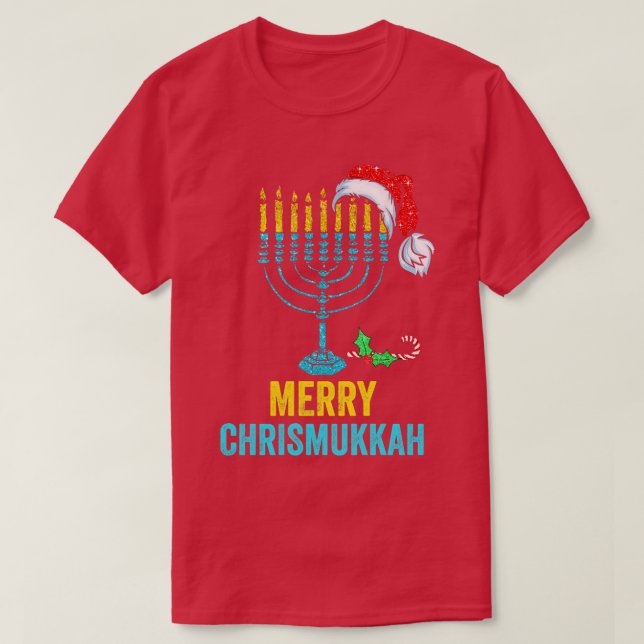 Camiseta No hoy Santa Hanukkah Chanukah Santa Hat Menora (Diseño del anverso)
