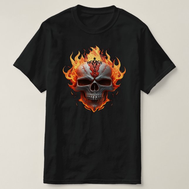 Camiseta No importa el flamante cráneo Metalizado rock duro (Diseño del anverso)