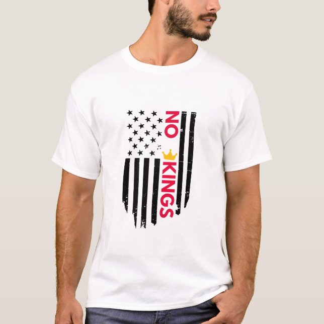 Camiseta No Kings – Bold Minimalist Typography Crown Design (Anverso)