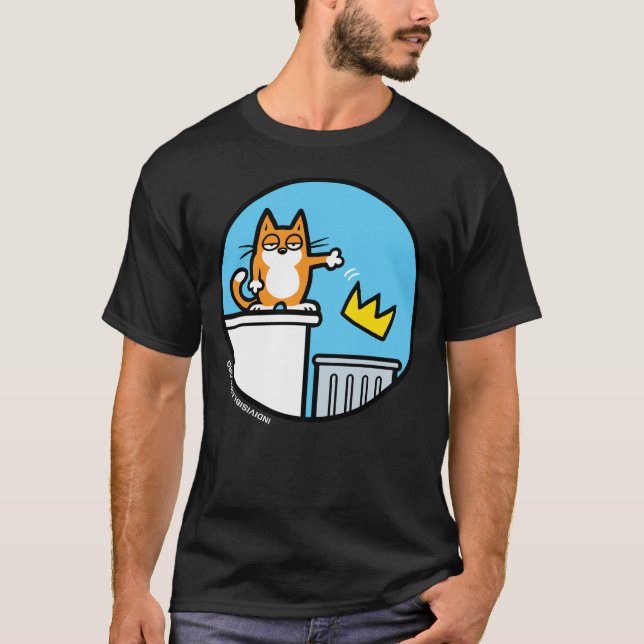 Camiseta No Kings - Cat throws crown into trash (Anverso)