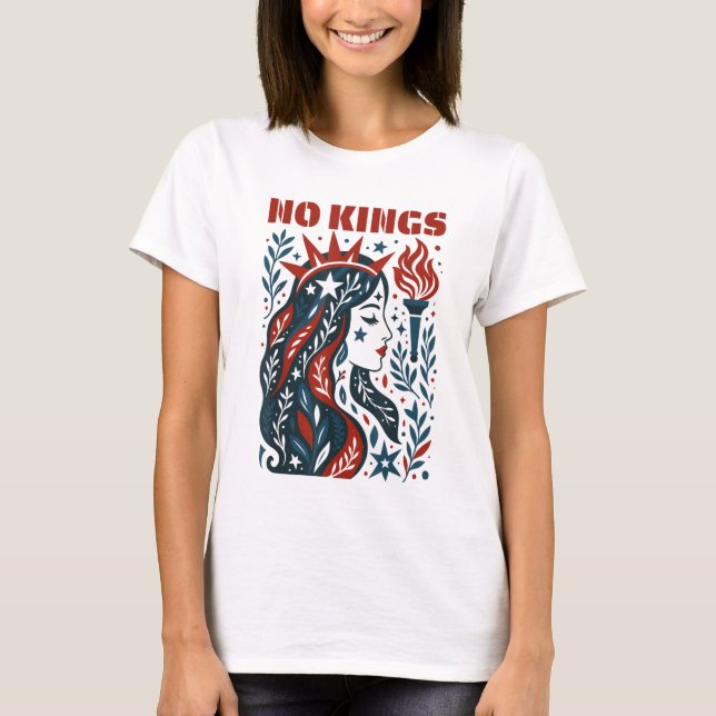 Camiseta No Kings Retro Patriotic Woman Liberty Art 4th Of  (Anverso)