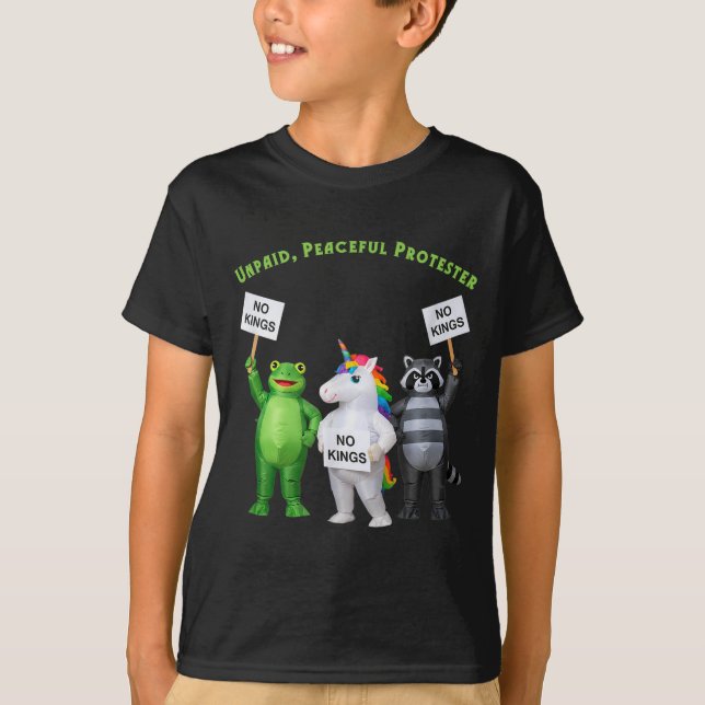 Camiseta No Kings Unpaid Peaceful Protester Frog And Unicor (Anverso)