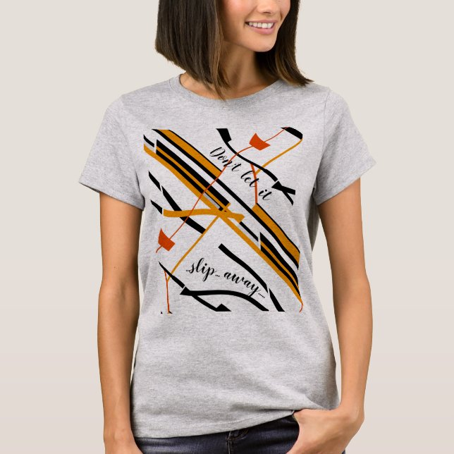 Camiseta "No lo dejes escapar" Naranja Diseño Negro (Anverso)