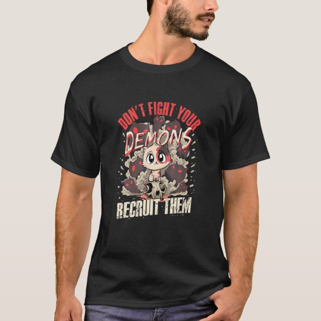 Camiseta No Luchen Contra Sus Demonios Recluten Gato Satáni (Anverso)