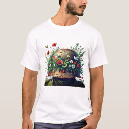 Camiseta No Más Guerra: Diseño Floral de Casco de la Paz 