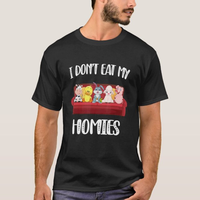 Camiseta No me como a mi familia Vegetarian Vegan Funny Ani (Anverso)