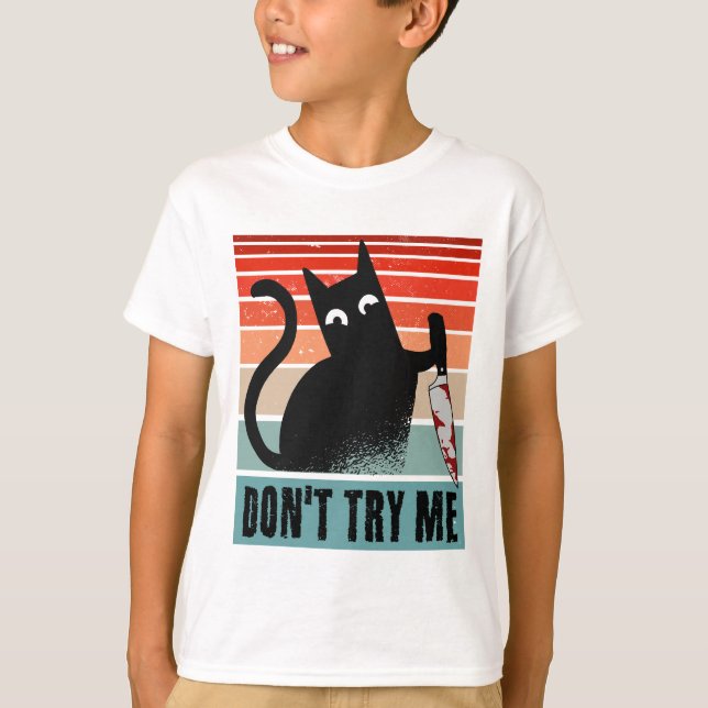 Camiseta No me intentes, Moody Cat con invitación a cuchill (Anverso)