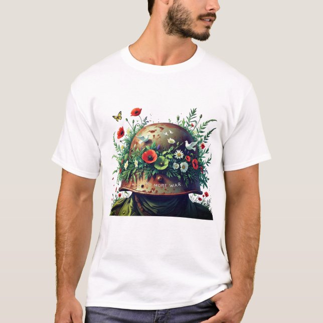 Camiseta No More War: Peace Helmet Floral Design  (Anverso)