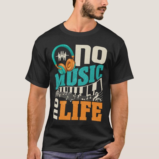 Camiseta No Music No Life with Headphones Heartbeat Musical (Anverso)
