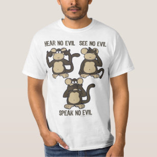 Camiseta No oiga ningún dibujo animado de los monos del mal