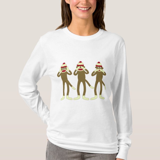 Camiseta No oiga, vea, hable ningún mono del calcetín del (Anverso)