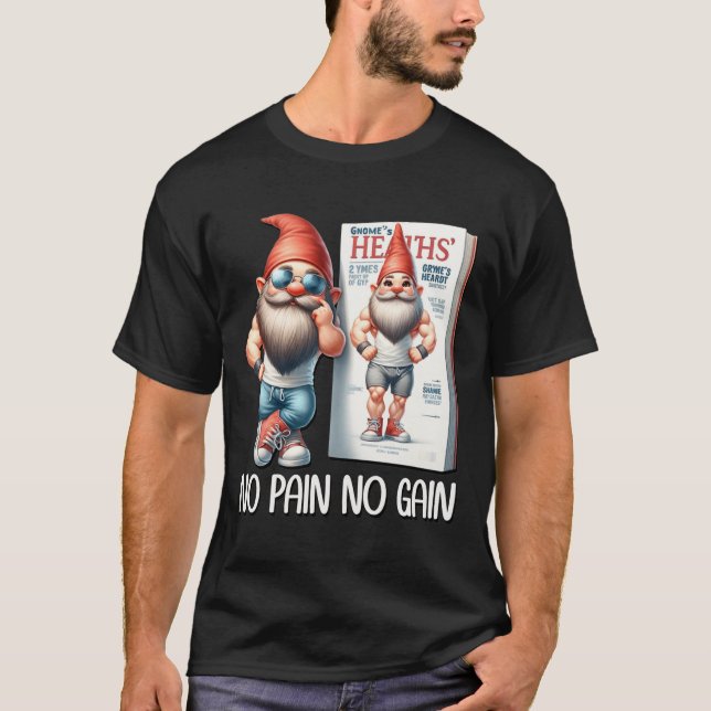 Camiseta No Pain No Gain Funny Body Building Gnome For Fitn (Anverso)