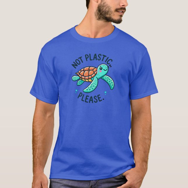 Camiseta No Plástico, Por Favor - Tortuga Cuidada (Anverso)