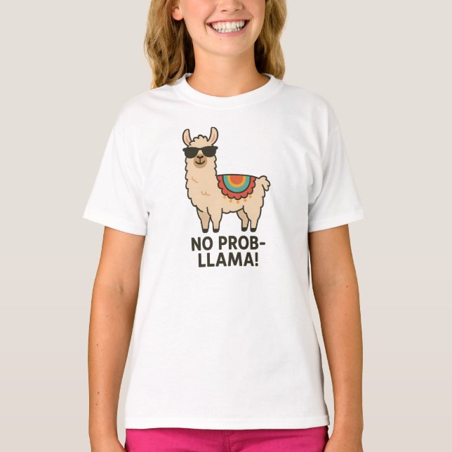 Camiseta No Prob-Llama Cool Beige Llama Design (Anverso)