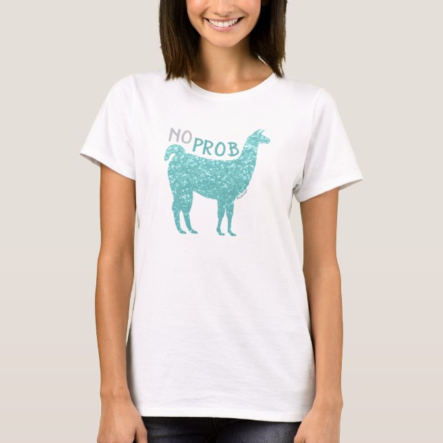 Camiseta No prob. llama purpurina turquesa resquebraja (Anverso)