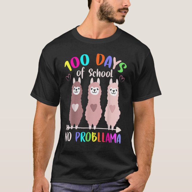Camiseta No Probllama 100 Days Of School LLama Teachers (Anverso)
