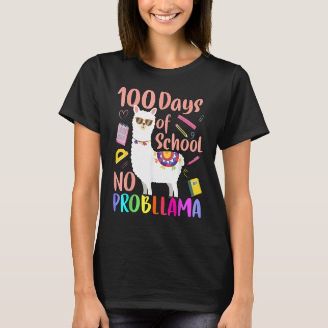 Camiseta No Probllama 100 Days Of School LLama Teachers Tsh (Anverso)