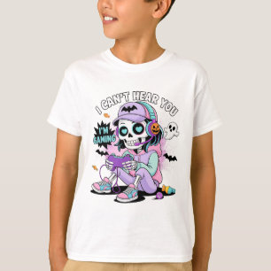Camiseta No puedo escucharte Estoy jugando Chica esqueleto