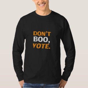 Camiseta "No se burlen, voten" naranja negro Halloween blan