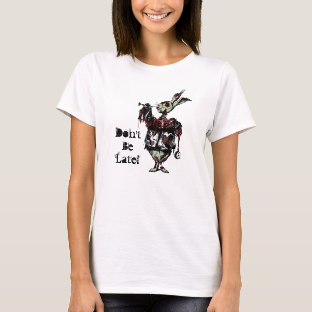 Camiseta ¡No sea atrasado! Conejo del blanco de Zombified (Anverso)