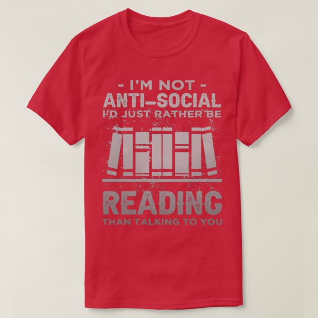 Camiseta No Soy Anti-Id Social Más Bien Que Leer Introv (Diseño del anverso)