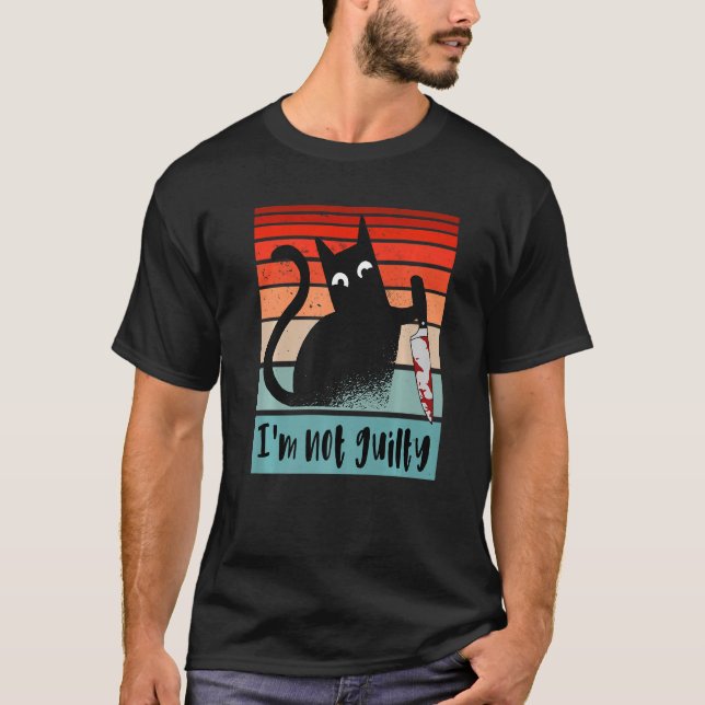 Camiseta No soy culpable Innocent Cat con cuchillo Funny Ha (Anverso)
