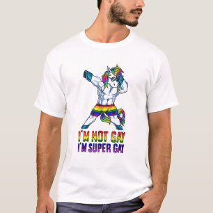 Camiseta No Soy Gay Soy Super Gay LGBT Culturismo Unicornio