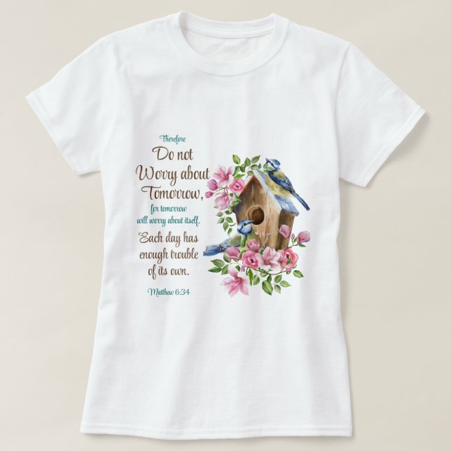 Camiseta No te preocupes por el mañana aves florales cristi (Diseño del anverso)