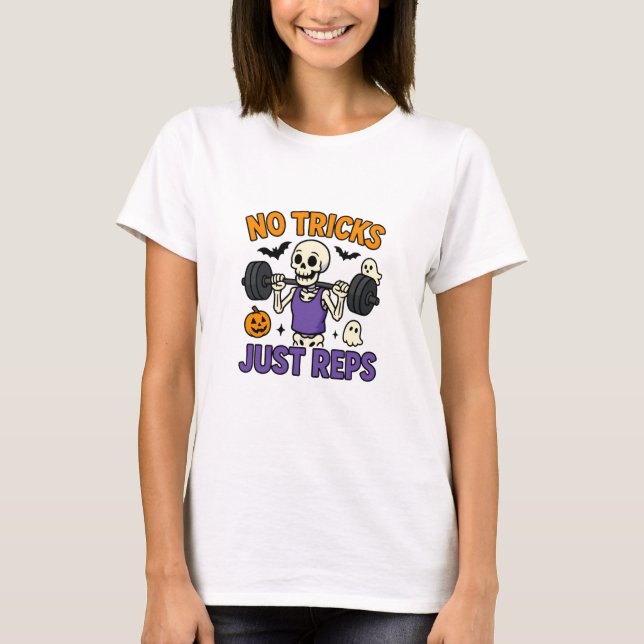 Camiseta No Tricks Just Reps | Cute Funny Halloween Gym Ske (Anverso)