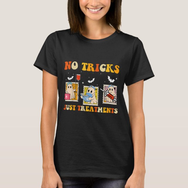 Camiseta No Tricks Just S Funny Halloween Ghost Nursing  (Anverso)