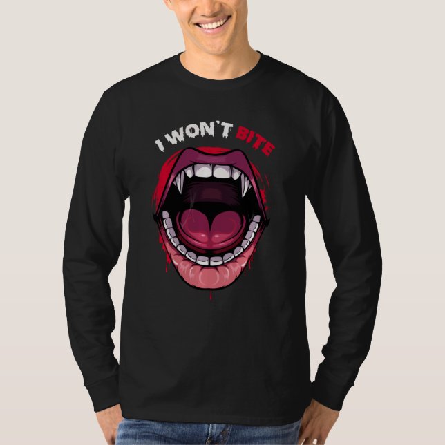 Camiseta No voy a morder a los dientes de vampiros, monstru (Anverso)