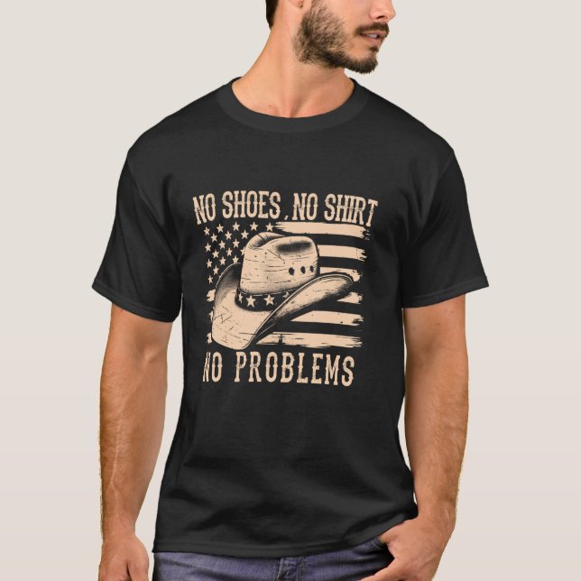 Camiseta No Zapatos No Camisas No Problemas Cowboy Recuento (Anverso)