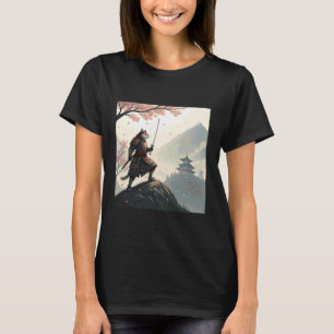 Camiseta Noble Gato Samurái con Katana Entre Pétalos