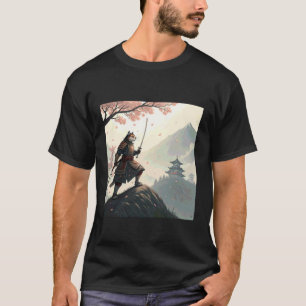 Camiseta Noble Gato Samurái con Katana Entre Pétalos