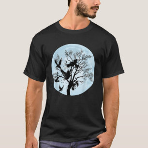 Camiseta Noche a la Luz de la Luna Cuervo Negro Bosque Anim