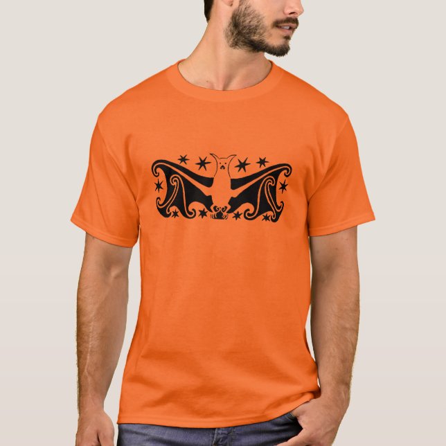 Camiseta Noche Art Deco Halloween Volando Bat Starry (Anverso)