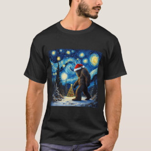 Camiseta Noche Bigfoot Santa Hat Van Gogh Starry