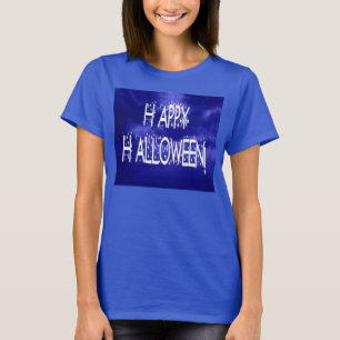 Camiseta Noche Blue Happy Halloween Mensajes de texto para 