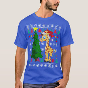 Camiseta Noche de animales festivos Papá Noel Giraffe Feo C