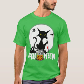 Camiseta Noche de calabaza de gato divertida de Halloween