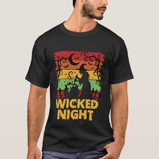 Camiseta Noche de Caldero de Bruja de Halloween (Anverso)