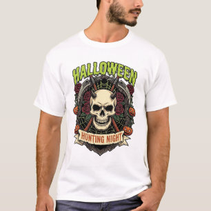 Camiseta Noche de caza de Halloween Cuernos Calavera Rosas