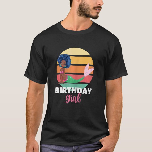 Camiseta Noche de cumpleaños de la sirena afroamericana (Anverso)