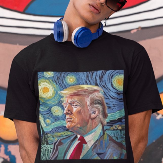 Camiseta Noche de Donald Trump Starry Estilo de arte Van Go (trump 2024 shirt, donald trump in van gogh starry night style t-shirt)