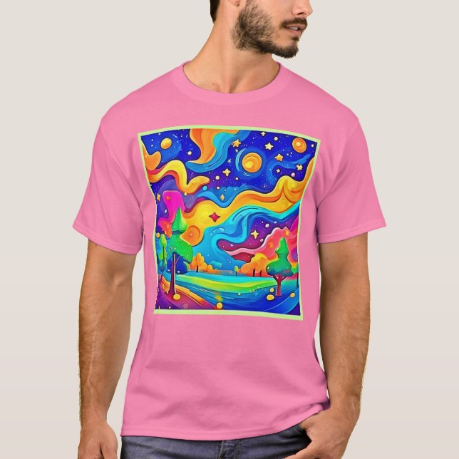 Camiseta Noche de ensueño: Paisaje estrellado (Anverso)