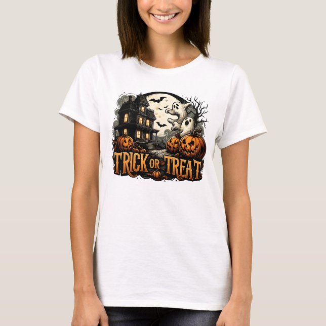 Camiseta Noche de Halloween con fantasmas y calabazas (Anverso)