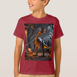 Camiseta Noche De Halloween Con Un Velociraptor