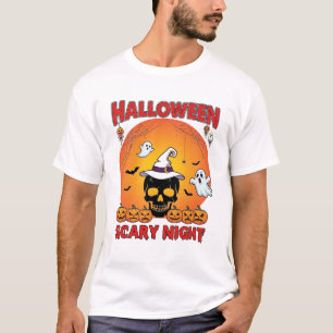 Camiseta Noche de Halloween Espeluznante Cráneo Sombrero de